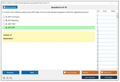 SAP C_C4H410_21 SAP Certified Associate - Implementation Consultant - SAP Sales Cloud Practice test exam simulator test engine exam Prep practice test questions answers Image 8