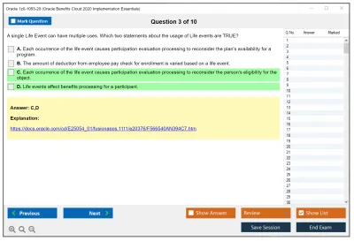 Oracle 1z0-1053-20 Oracle Benefits Cloud 2020 Implementation Essentials Practice test exam simulator test engine exam Prep practice test questions answers Image 3