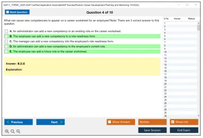 SAP C_THR95_2205 SAP Certified Application AssociateSAP SuccessFactors Career Development Planning and Mentoring 1H/2022 Practice test exam simulator test engine exam Prep practice test questions answers Image 4