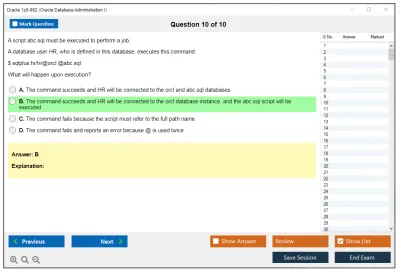 Oracle 1z0-082 Oracle Database Administration I Practice test exam simulator test engine exam Prep practice test questions answers Image 10