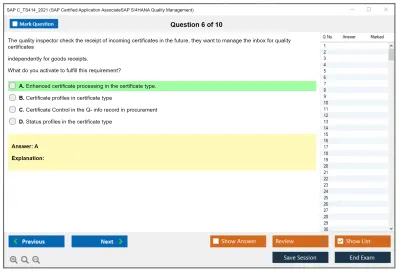 SAP C_TS414_2021 SAP Certified Application AssociateSAP S/4HANA Quality Management Practice test exam simulator test engine exam Prep practice test questions answers Image 6