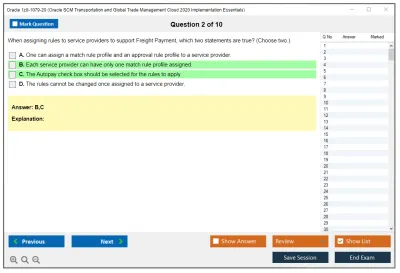 Oracle 1z0-1079-20 Oracle SCM Transportation and Global Trade Management Cloud 2020 Implementation Essentials Practice test exam simulator test engine exam Prep practice test questions answers Image 2