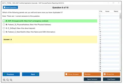 SAP C_THR92_1908 SAP Certified Application Associate - SAP SuccessFactors Reporting Q3/2019 Practice test exam simulator test engine exam Prep practice test questions answers Image 6