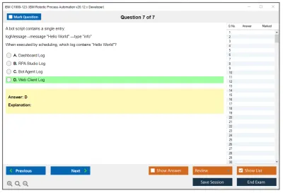 IBM C1000-123 IBM Robotic Process Automation v20.12.x Developer Practice test exam simulator test engine exam Prep practice test questions answers Image 7