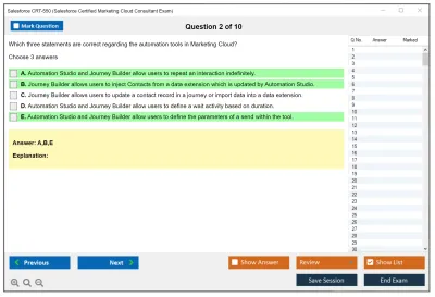 Salesforce CRT-550 Salesforce Certified Marketing Cloud Consultant Practice test exam simulator test engine exam Prep practice test questions answers Image 2
