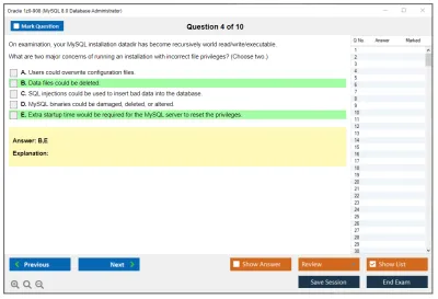 Oracle 1z0-908 MySQL 8.0 Database Administrator Practice test exam simulator test engine exam Prep practice test questions answers Image 4