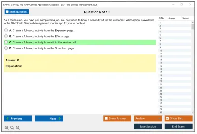SAP C_C4H520_02 SAP Certified Associate - SAP Field Service Management 2005 Practice test exam simulator test engine exam Prep practice test questions answers Image 6