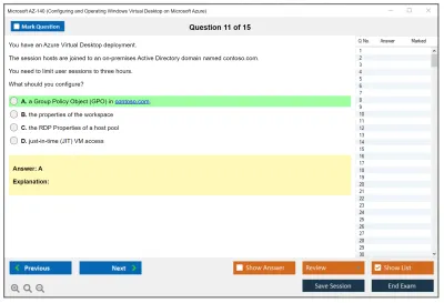 Microsoft AZ-140 Configuring and Operating Windows Virtual Desktop on Microsoft Azure Practice test exam simulator test engine exam Prep practice test questions answers Image 11