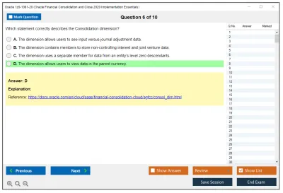 Oracle 1z0-1081-20 Oracle Financial Consolidation and Close 2020 Implementation Essentials Practice test exam simulator test engine exam Prep practice test questions answers Image 6