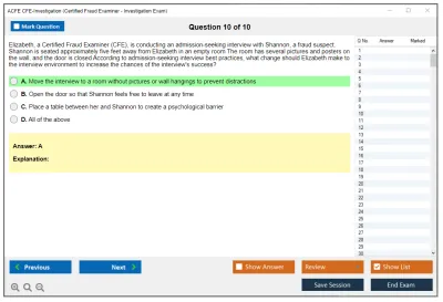 ACFE CFE-Investigation Certified Fraud Examiner (CFE) - Investigation Practice test exam simulator test engine exam Prep practice test questions answers Image 10