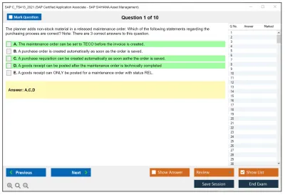 SAP C_TS413_2021 SAP Certified Associate - SAP S/4HANA Asset Management Practice test exam simulator test engine exam Prep practice test questions answers Image 1