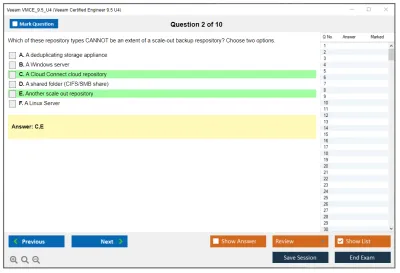 Veeam VMCE_9.5_U4 Veeam Certified Engineer 9.5 U4 Practice test exam simulator test engine exam Prep practice test questions answers Image 2