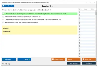 Salesforce Salesforce-Net-Zero-Cloud Salesforce Net Zero Cloud Accredited Professional Exam Practice test exam simulator test engine exam Prep practice test questions answers Image 10