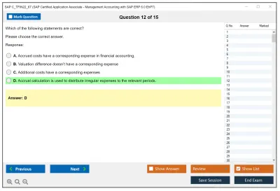 SAP C_TFIN22_67 SAP Certified Associate - Management Accounting with SAP ERP 6.0 EhP7 Practice test exam simulator test engine exam Prep practice test questions answers Image 12