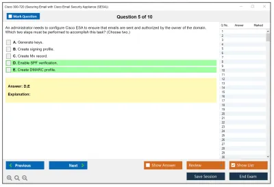 Cisco 300-720 Securing Email with Cisco Email Security Appliance (300-720 SESA) Practice test exam simulator test engine exam Prep practice test questions answers Image 5