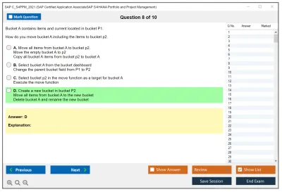 SAP C_S4PPM_2021 SAP Certified Associate - SAP S/4HANA Portfolio and Project Management Practice test exam simulator test engine exam Prep practice test questions answers Image 8