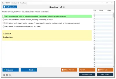 Cisco 700-150 Introduction to Cisco Sales Practice test exam simulator test engine exam Prep practice test questions answers Image 1