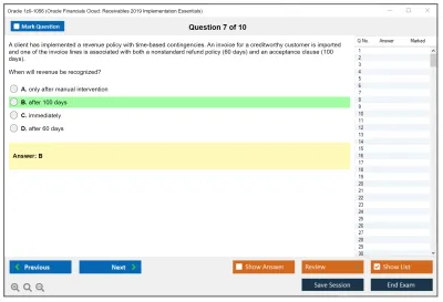 Oracle 1z0-1056 Oracle Financials Cloud: Receivables 2019 Implementation Essentials Practice test exam simulator test engine exam Prep practice test questions answers Image 7