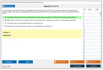 Oracle 1z0-1110-22 Oracle Cloud Infrastructure Data Science 2022 Professional Practice test exam simulator test engine exam Prep practice test questions answers Image 10