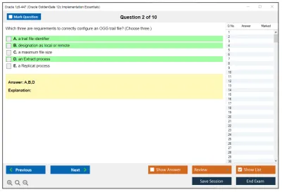 Oracle 1z0-447 Oracle GoldenGate 12c Implementation Essentials Practice test exam simulator test engine exam Prep practice test questions answers Image 2