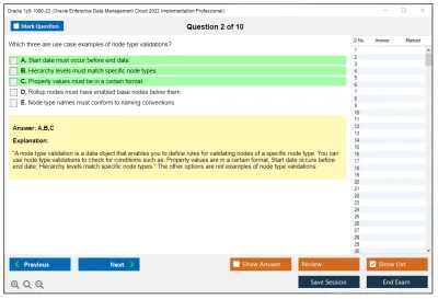 Oracle 1z0-1086-22 Oracle Enterprise Data Management Cloud 2022 Implementation Professional Practice test exam simulator test engine exam Prep practice test questions answers Image 2