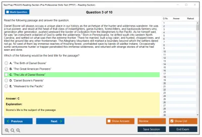 Test Prep PRAXIS-Reading-Section Pre-Professional Skills Test (PPST) - Reading Section Practice test exam simulator test engine exam Prep practice test questions answers Image 3