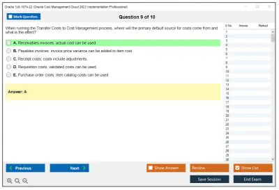 Oracle 1z0-1074-22 Oracle Cost Management Cloud 2022 Implementation Professional Practice test exam simulator test engine exam Prep practice test questions answers Image 9