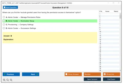 SAP C_THR85_2211 SAP Certified Application AssociateSAP SuccessFactors Succession Management 1H/2022 Practice test exam simulator test engine exam Prep practice test questions answers Image 8