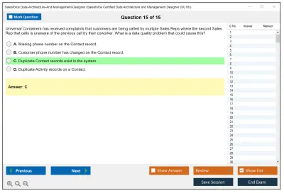 Salesforce Data-Architecture-And-Management-Designer Salesforce Certified Data Architecture and Management Designer Practice test exam simulator test engine exam Prep practice test questions answers Image 15