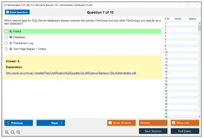 CA Technologies CAT-380 CA ARCserve Backup r16.x Administrator Certification Exam Practice test exam simulator test engine exam Prep practice test questions answers Image 7