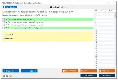 Adobe AD0-E307 Adobe Campaign Standard Business Practitioner Practice test exam simulator test engine exam Prep practice test questions answers Image 2