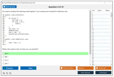 Microsoft 98-388 Introduction to Programming Using Java Practice test exam simulator test engine exam Prep practice test questions answers Image 4