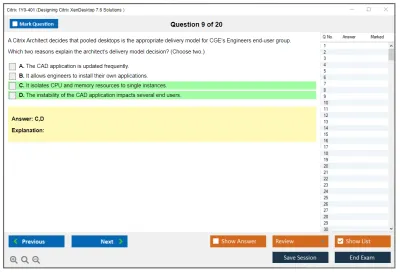 Citrix 1Y0-401 Designing Citrix XenDesktop 7.6 Solutions  Practice test exam simulator test engine exam Prep practice test questions answers Image 9