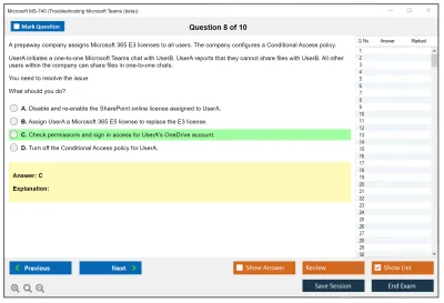 Microsoft MS-740 Troubleshooting Microsoft Teams Practice test exam simulator test engine exam Prep practice test questions answers Image 8