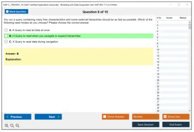 SAP C_TBW50H_75 SAP Certified Application Associate - Modeling and Data Acquisition with SAP BW 7.5 on HANA Practice test exam simulator test engine exam Prep practice test questions answers Image 6