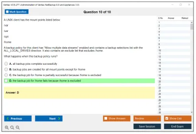 Veritas VCS-277 Administration of Veritas NetBackup 8.0 and NetBackup Appliances 3.0 Practice test exam simulator test engine exam Prep practice test questions answers Image 10
