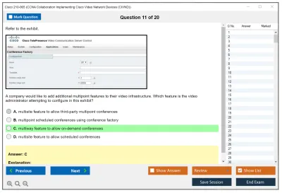 Cisco 210-065 CCNA Collaboration Implementing Cisco Video Network Devices (CIVND) Practice test exam simulator test engine exam Prep practice test questions answers Image 11