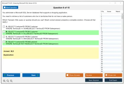 Microsoft 70-461 Querying Microsoft SQL Server 2012 Practice test exam simulator test engine exam Prep practice test questions answers Image 6