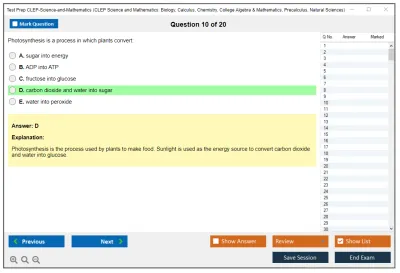 Test Prep CLEP-Science-and-Mathematics CLEP Science and Mathematics: Biology, Calculus, Chemistry, College Algebra & Mathematics, Precalculus, Natural Sciences Practice test exam simulator test engine exam Prep practice test questions answers Image 10
