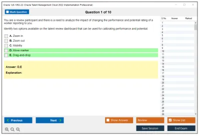 Oracle 1z0-1052-22 Oracle Talent Management Cloud 2022 Implementation Professional Practice test exam simulator test engine exam Prep practice test questions answers Image 1
