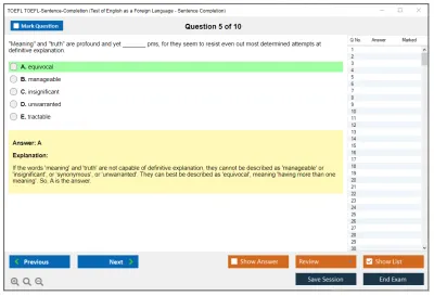 TOEFL TOEFL-Sentence-Completion Test of English as a Foreign Language - Sentence Completion Practice test exam simulator test engine exam Prep practice test questions answers Image 5