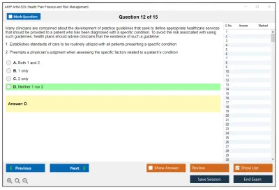 AHIP AHM-520 Health Plan Finance and Risk Management Practice test exam simulator test engine exam Prep practice test questions answers Image 12
