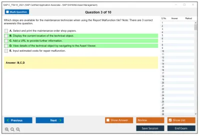 SAP C_TS413_2021 SAP Certified Associate - SAP S/4HANA Asset Management Practice test exam simulator test engine exam Prep practice test questions answers Image 3