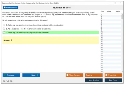 Salesforce Certified-Business-Analyst Salesforce Certified Business Analyst Practice test exam simulator test engine exam Prep practice test questions answers Image 11