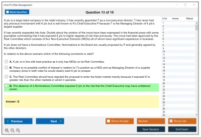 Cima P3 Risk Management Practice test exam simulator test engine exam Prep practice test questions answers Image 13