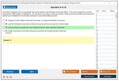 Salesforce Data-Architecture-And-Management-Designer Salesforce Certified Data Architecture and Management Designer Practice test exam simulator test engine exam Prep practice test questions answers Image 8