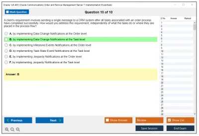 Oracle 1z0-493 Oracle Communications Order and Service Management Server 7 Implementation Essentials Practice test exam simulator test engine exam Prep practice test questions answers Image 10