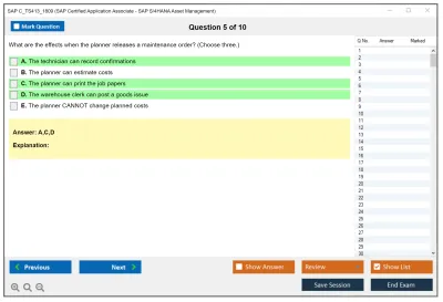 SAP C_TS413_1809 SAP Certified Application Associate - SAP S/4HANA Asset Management Practice test exam simulator test engine exam Prep practice test questions answers Image 5