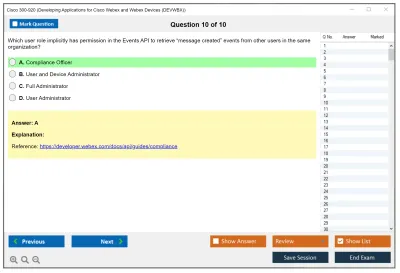 Cisco 300-920 Developing Applications for Cisco Webex and Webex Devices (DEVWBX) Practice test exam simulator test engine exam Prep practice test questions answers Image 10