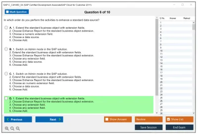 SAP C_C4H460_04 SAP Certified Development AssociateSAP Cloud for Customer 2011 Practice test exam simulator test engine exam Prep practice test questions answers Image 6
